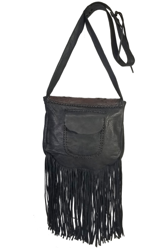 (image for) Inlaid Hand Tooled Fringed Leather Cross Body Shoulder Bag